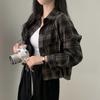 Camisa a Cuadros Nueva Primavera y Otoño 2026 Chic Coreano Otoño Corta de Manga Larga con Cuello de Solapa a Cuadros para Mujer