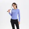 Top de Yoga, Running, Deportes y Fitness para Mujer de Manga Larga de Seda de Hielo, Secado Rápido, Cuello Redondo, Corte Ajustado para Primavera, Verano y Otoño