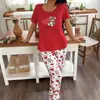 E-commerce Transfronteiriço Europa e América Pijamas Femininos Outono Moda Casual Estampado Manga Curta Calça Longa Conjunto de Roupas para Casa Customização de Roupas