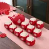 Set de Ceremonia de Té para Celebración de Boda, Suministros de Compromiso Estilo Chino, Bandeja Roja de Dote Nupcial, Tetera, Caja de Regalo para Juego de Té