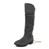 Botas de Mujer Talla Grande Retro Arrugadas de Tacón Grueso Puntiagudas Apiladas Botas Largas Estilo Vaquero Casual Mate Zapatos de Mujer Transfronterizos