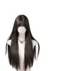 Peruca completa Yiduo para mulheres, estilo vintage com franja, cabelo preto longo liso estilo coreano, natural e volumoso, adequado para uso diário