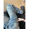 Jeans de Pierna Ancha con Dobladillo Curvo Estilo Americano y Estampado de Bambú para Mujer, Nueva Colección de Primavera, Tallas Grandes, de Color Claro, Pantalones Rectos Adelgazantes de Largo Hasta el Suelo