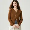¡Suave y Versátil! Nuevo cárdigan de cachemir Otoño/Invierno para mujer 100% cachemir puro Tejido de punto acanalado adelgazante Prendas de abrigo