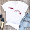 2023 Camiseta de manga corta para mujer estampado de copa de vino estación independiente Estación Europea código europeo camisa básica para chica gordita cuello redondo