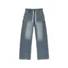 Jeans de mezclilla personalizados/otoño nuevos de alta costura con salpicaduras para hombre, pierna recta, versátiles, talla grande, negro y azul