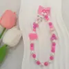 Amor Sanrio Desenho Animado Laço Cordão de Acrílico Pingente de Joia Cordão para Celular Acessórios para Capa de Celular com Contas