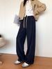 2025 Cubre Cadera Delgado Azul Oscuro Línea Machete Pantalones de Pierna Ancha para Mujer Primavera Cintura Alta Holgado Casual Jeans Plátano