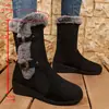 Botas de Nieve Estilo Europeo con Forro de Felpa hasta Media Pantorrilla con Decoración de Ribete de Piel Botines de Tacón de Cuña con Doble Hebilla Suela Gruesa Antideslizante Botas de Invierno para Mujer de Comercio Exterior