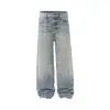 N9744 Jeans Casual Solto Masculino High Street Americano Unissex Design Lavado Padrão Bigode de Gato Retro High-End