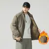 Chaqueta reversible de retazos de marca moderna de alta resistencia con cuello alto, abrigo de algodón casual versátil holgado estilo americano para hombre de invierno