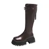Botas largas para mujer, colección otoño/invierno 2026, estilo europeo y americano, diseño simple y elegante, punta cuadrada, suela gruesa, botas de caña alta con cremallera trasera y hebilla de cinturón