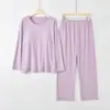 Nuevo Conjunto de Pijama de Dos Piezas para Mujer de Primavera y Otoño con Almohadillas en el Pecho, Conjunto Casual Suelto Simple Talla Grande para Casa