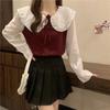 Estilo Transfronteiriço Primavera e Outono Novo Design Francês Nicho Camisa Slim Feminina Lapela Camisa Versátil Top de Manga Comprida