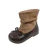 Botines Retro de Patchwork con Punta Redonda para Mujer, Botas de Princesa con Lazo, Novedades de Otoño 2026 para Niñas Pequeñas, Botas con Volantes Apilados, Modernos