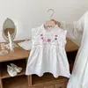 Macacão de Bebê Verão Estilo Fino para Meninas, Macacão sem Mangas Bordado e Saia, Roupas Combinando Estilo Coreano para Irmãs, Classe A
