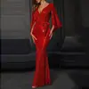 Vestido Sexy Nuevo de Comercio Exterior Europeo y Americano Primavera/Verano 2027 con Abertura, Vestido de Gala Largo de Color Sólido con Lentejuelas