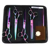 6.0/ 7.0 polegadas Acessível Colorido Conjunto de 4 Peças de Tesouras para Pet Grooming, Tesouras Retas, Conjunto Inclui Pente de Aço, Frete Internacional