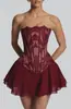 Vestido bandeau justo de cor sólida sem costas com alça de osso de peixe estilo europeu com renda cruzada Amazon