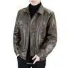 Chaqueta de Cuero PU Estilo Retro Americano para Hombre, Cuello Solapa, Chaqueta Gruesa de Moda Fresca para Hombre de Otoño e Invierno