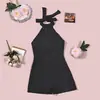 12100 Comercio Exterior Transfronterizo Europeo y Americano Nuevo Estilo para Mujer Estampado Texturizado Sexy Espalda Descubierta de Atar Halter Mono para Mujer
