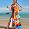 Camisa Protectora Solar de Playa Estampada de Rayón Europea y Americana al por Mayor, Vestido Sexy Holgado de Vacaciones, Cubre Traje de Baño Bikini