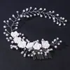 Pente de cabelo com flor de pérola e flor de diamante em cerâmica macia, estilo coreano, para noiva, feito à mão, tiara, acessórios para maquiagem de estúdio, casamento