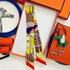 Lenço de Seda Pequeno em Sarja Hermes Versátil para Envolver Bolsas, Fita Longa Estreita de Seda para Amarrar Bolsas, Amarrar o Cabelo, Amarração, Gravata de Seda e Amarrar Alças