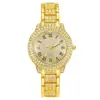 Relógio Feminino Popular de Moda Cravejado com Diamantes, Relógio de Quartzo Romano, Estilo Pulseira, Relógio de Moda de Luxo para Meninas