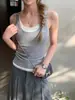 Camiseta sin mangas de estilo americano picante para chica, estilo falso dos piezas, con bloques de color, para mujer, corte ajustado, elástica, sin mangas, top versátil para llevar encima