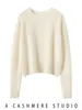 Suéter de Cashmere Puro 100% Espesso de Alta Qualidade com Sete Agulhas Dupla Fio 26S para Mulheres, Gola Redonda, Corte Justo, Suéter de Cashmere de Cintura Alta