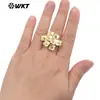 MR038 Anel Aberto Diário para Meninas com Design de Flor Ma Ying Dan Vibrante Conjunto Dourado e Prateado com Pequenos Zircônias Coloridos
