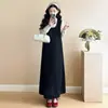 Nuevo Vestido de Maternidad Otoño 2026: Vestido Elegante con Tirantes de Lentejuelas + Blusa Interior de Gasa con Lunares Afelpados Set de Maternidad