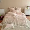 Estilo Princesa Rosa Francês Mais Veludo Esculpido Leite Veludo Cobertor de Cama Conjunto de Quatro Peças Renda Capa de Edredom Veludo Coral Roupa de Cama de Inverno