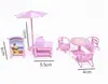 Guarda-Sol de Exterior Simulado Conjunto de Mesa e Cadeiras Brinquedos de Praia Decorações de Cena de Brincadeira de Faz de Conta para Crianças Modelo de Casa de Bonecas