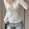 Dropshipping Internacional Verão Floco de Neve Algodão com Capuz e Zíper Branco Roupas de Proteção Solar Cardigã de Manga Longa Camiseta Top Feminino