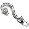 Pulsera de Acero Inoxidable para Hombre Color Platino con Cadena Franco Link y Cabeza de Lobo Pulsera Vikinga Personalizada Retro con Cabeza de Lobo