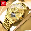 Reloj Mecánico Automático Completo Oris Impermeable Luminoso de Negocios Multifunción Calendario Perpetuo Calado para Hombre