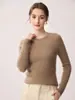Suéter de Cachemir 100% Puro para Mujer con Cuello Redondo, Tejido de Canalé de Calibre 12, Manga Larga, Suéter Básico Sencillo, Ropa Interior