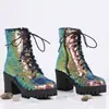Botas cortas casuales para mujer con suela gruesa, botas Martin ligeras con cremallera lateral, tacón cuadrado, punta redonda, tacón alto, suela gruesa, botas de cuero para otoño e invierno para mujer