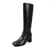 Botas largas de piel de oveja + súper elásticas para mujer, botas de corte ajustado, nuevo estilo de invierno, punta redonda, tacón alto grueso, cremallera lateral, botas hasta la rodilla para mujer