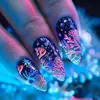 Piezas de Uñas Portátiles con Relieve de Coral Submarino Degradado Europeas y Americanas de Venta Caliente, Piezas de Uñas Portátiles Degradado Azul, Piezas de Uñas Artísticas al por Mayor