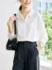 Camisa de Manga Larga con Cuello Calado de Encaje para Mujer, Nueva Moda de Otoño, Versátil Blusa Elegante Holgada de Corte Recto para el Trabajo