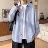 Camisa de rayas blancas para hombre, de manga larga, estilo otoño, elegante y fresca, talla grande, holgada, casual, moderna, ropa libre de arrugas