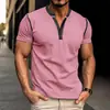 Camiseta de manga corta con cuello Henry para hombre, verano 2024, europea y americana, camiseta básica para hombre de comercio exterior, camiseta con combinación de colores de Amazon