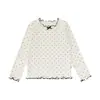 Camiseta para niña Wulibu Yi, top versátil transpirable de Lyocell, camiseta básica de otoño para niños con estampado de lunares vintage de manga larga