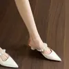 Chuyuji 2026 Verano Nuevos Mocasines de Satén Perlado de Punta Cerrada para Mujer, Sandalias de Moda con Tacón Grueso y Punta Fina para Uso en Exteriores