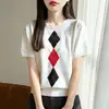 Camiseta de Tricô Sem Costura com Padrão de Losangos Estilo Coreano para Mulheres, Nova Chegada Estilosa Verão 2026, Top Chic Slim Fit