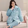 Pijama Feminino Outono e Inverno Coral Fleece Camada Tripla Acolchoado de Algodão Forrado com Fleece Flanela Espessa Quente Roupa Externa para Casa