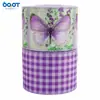 Cinta a Cuadros Mariposa Morada con Borde de Alambre, Moño de Lino Artificial, Corona, Empaque de Caja de Regalo, Cinta Decorativa